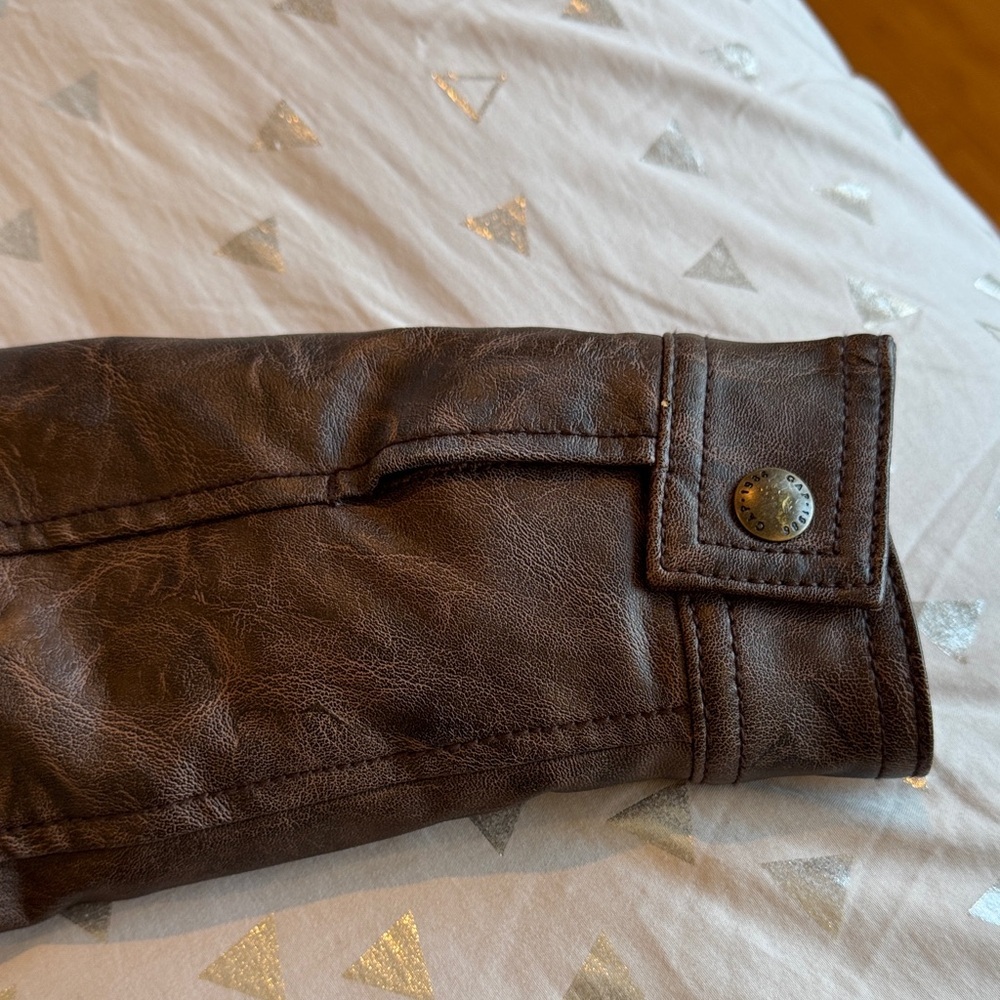 Kids Brown Faux Leather Jacket with off white Sherpa Collar - Picture 9 of 9